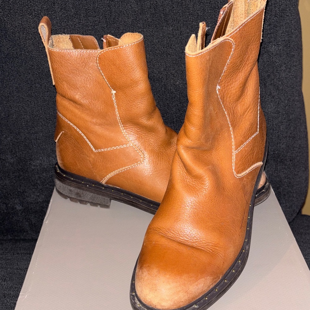 Franco Sarto Brown Leather Combat Boots